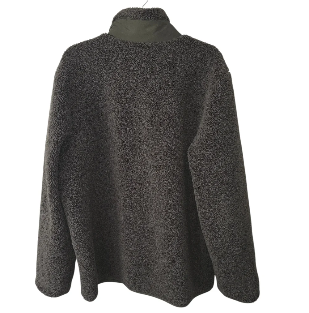 Naadam Mens Fleece Sherpa Zip Up Jacket Dark Olive Green XL NWOT